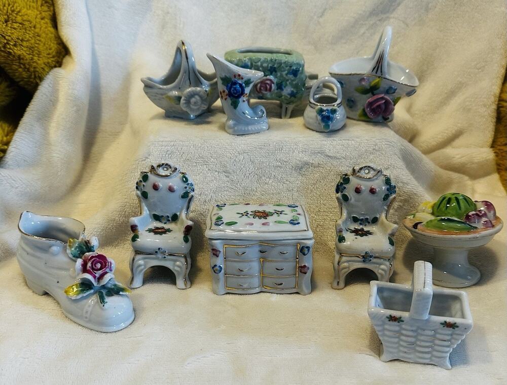 Occupied Japan Lot of 11 Mini Decorative Porcelain Ceramic Figurine Doll House